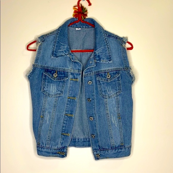 Jackets & Blazers - Denim Vest | Jean Button Down Two Chest Pocket Sleeveless Top | Size Medium